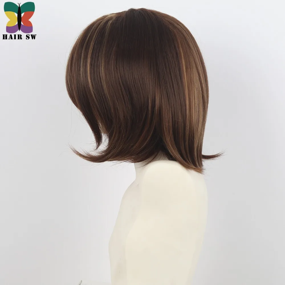 Us 15 99 20 Off Hair Sw Medium Length Straight Bob Wig Brown Hair Blonde Highlights Synthetic Layered Haircuts Women S Wig With Side Bangs In