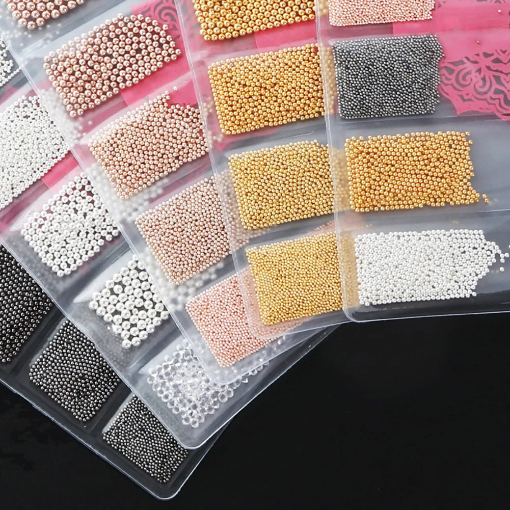 

1 Bag 3D Metal Micro Steel Nails Art Beads Mixed Size Zircon Gold Crystal Gun Grey IDY 3D Nail Art Decorations Manicure Design