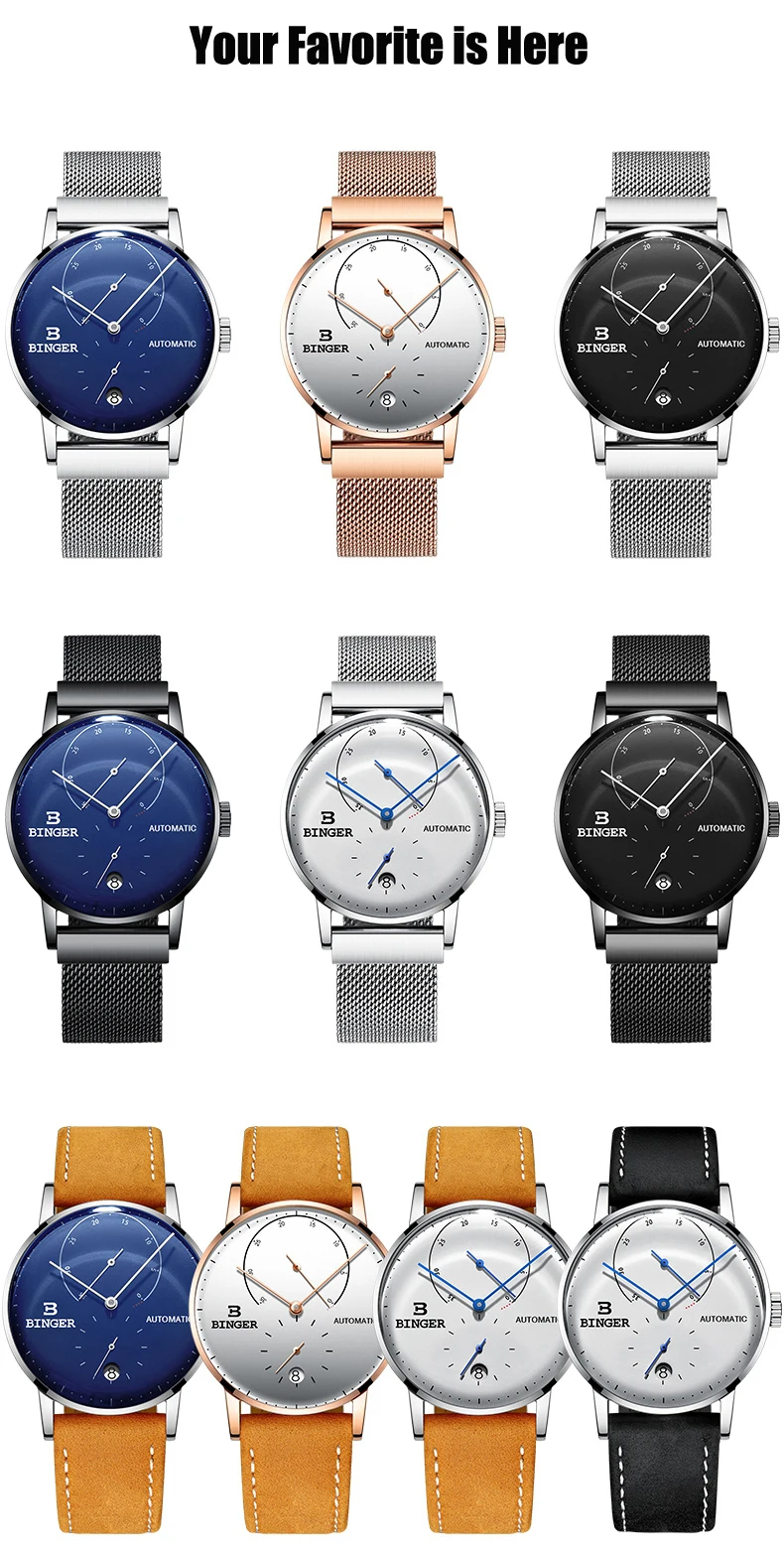 Switzerland наручные часы Binger мужские Топ люксовый бренд автоматические сапфировые механические часы водонепроницаемые часы полностью стальные мужские часы