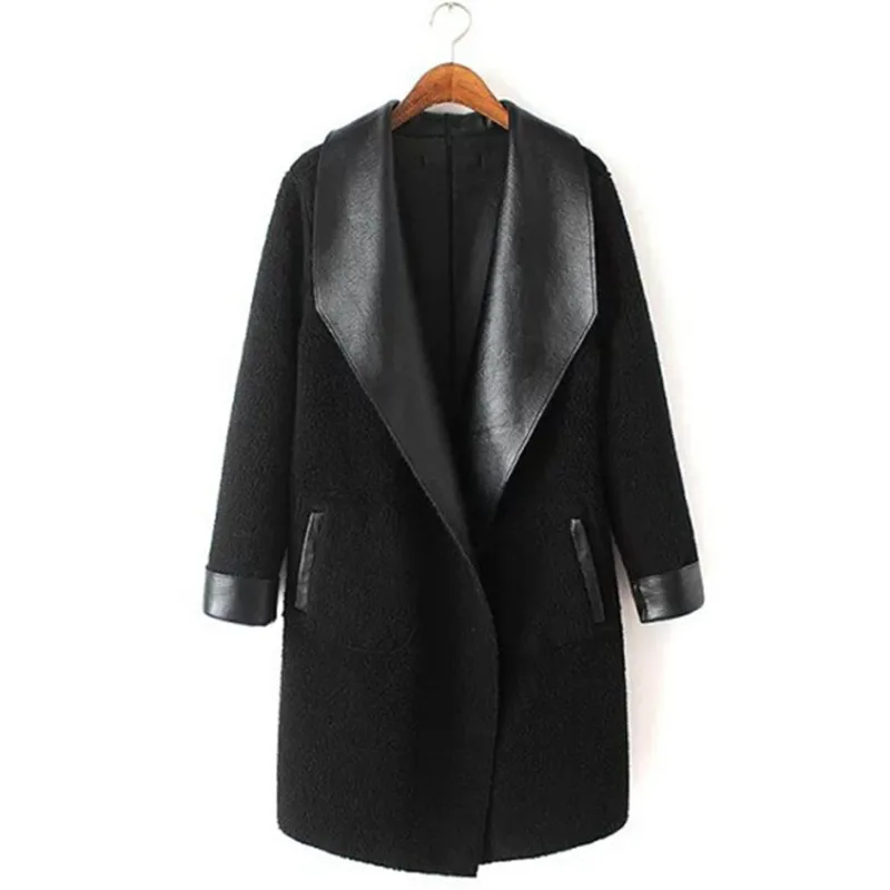 Long Leather Jacket Women Winter Autumn Faux PU leather