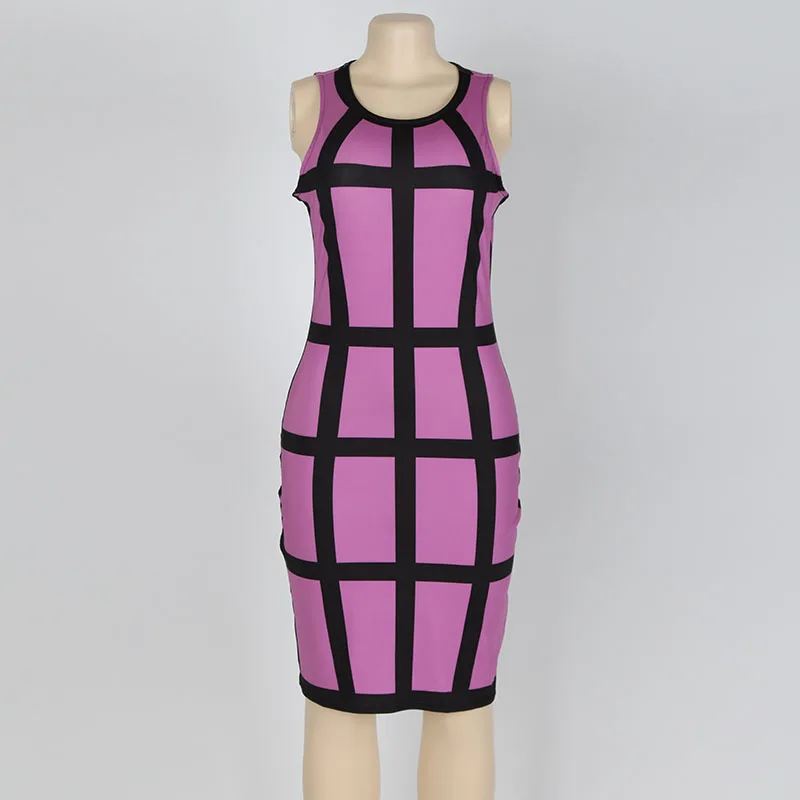 Kostlich Summer Dress New Fashion Women O-Neck Sleeveless Plaid Sexy Bodycon Mini Dress Plus Size Party Night Club Wear Vestidos (15)