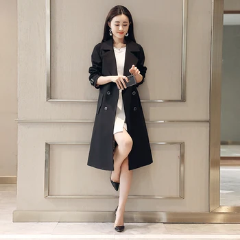 

2020 Women New Spring Windbreaker Double-Breasted Solid Color Long Windbreaker Large Size Slim Fashion Casual Windbreaker LQ302