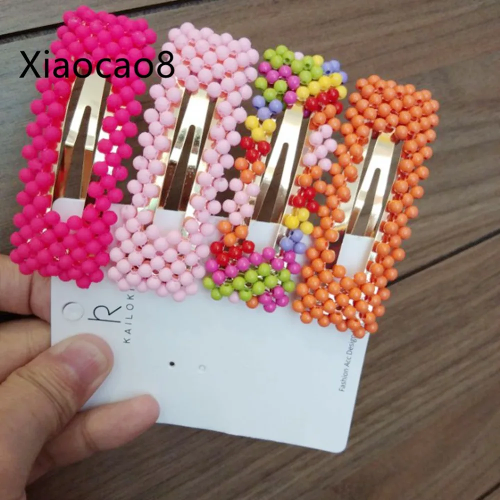 Fashion Women Candy Color Pearl Geometic Hair Clip Hairpin Barrette Accessories