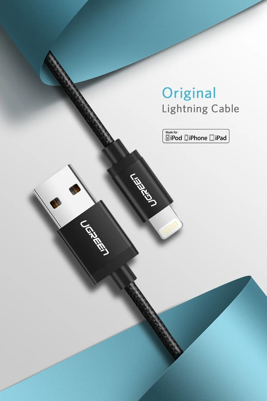 Ugreen 2.4a Lightning MFi USB кабель для iPhone 7 6 5 быстро Зарядное устройство USB кабель для iphone 8X5 5S iPad Ipod зарядки шнур