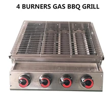 Cheap GZZT 4 Burners BBQ Grill LPG Gas Stainless Steel Barbecue For Outdoor Picnic Roasting With Glass Cover Kitchen Tool