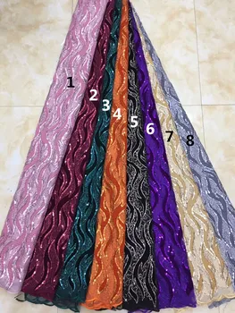 

Cyndi-5.2209 Hot selling african sequins lace fabric tessel fringel embroidered tulle mesh lace fabric