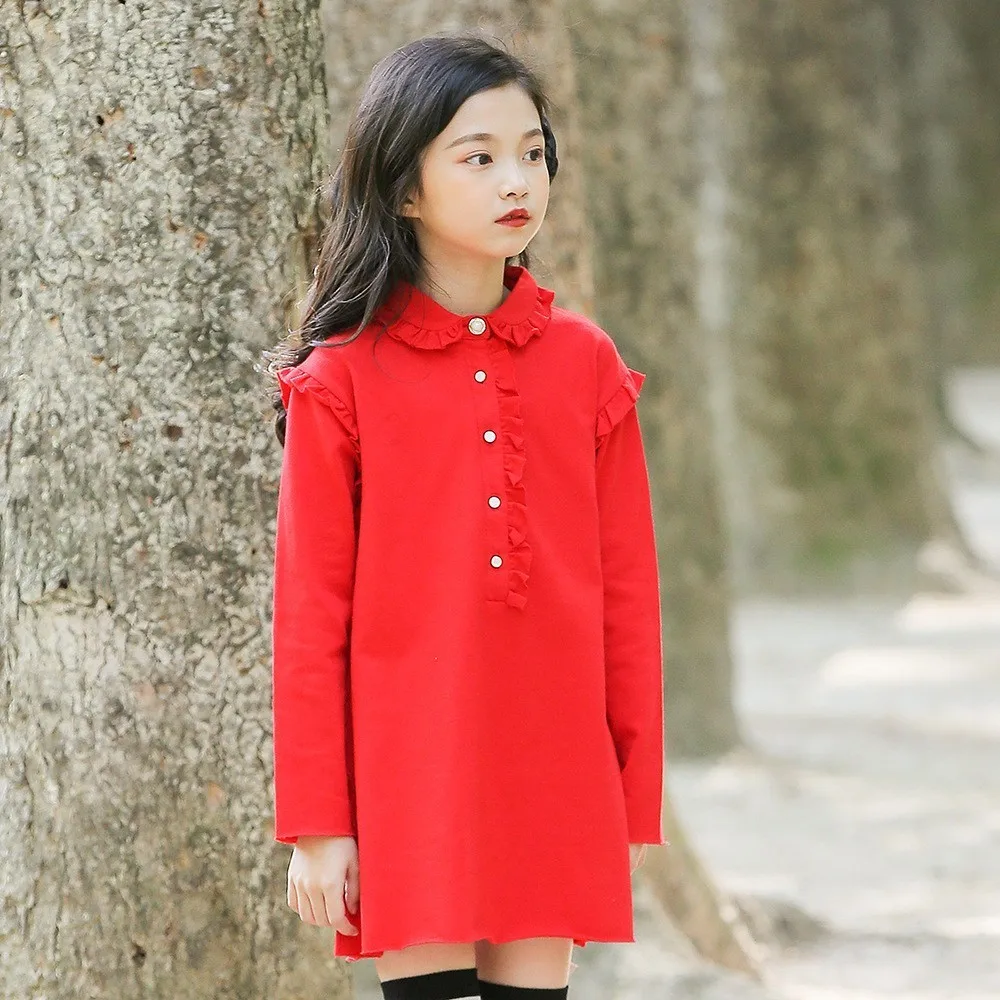 

red shirt girls dresses cotton school kids tops for girls 14 years 12 10 8 4 long sleeve big girl blouses clothes for teenage