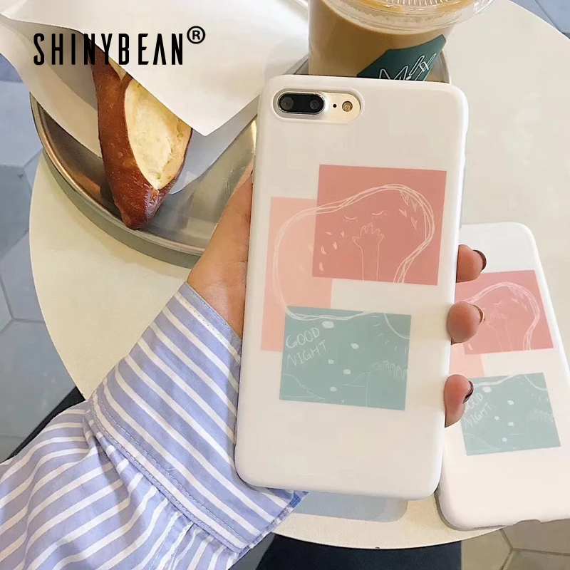 

ShinyBean Art Square Paint Phone Case For iPhone 8 7 Soft TPU Simple Cases For iphone 6 6S 7 8 Plus X IMD Silicone Cover Capa