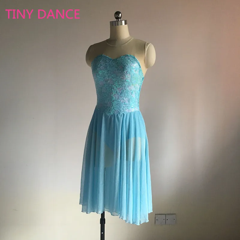 Новое поступление, кружевное платье с синими пайетками для девочек, балетный, лирический и современный танцевальный костюм 18032