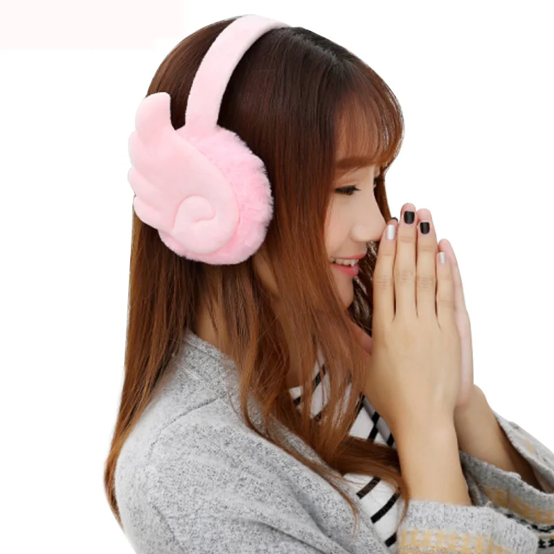 Pink Модные плюшевые женские зимние наушники с крыльями, теплые наушники для ушей, наушники для девочек, наушники для ушей, защитные меховые наушники - Цвет: Pink