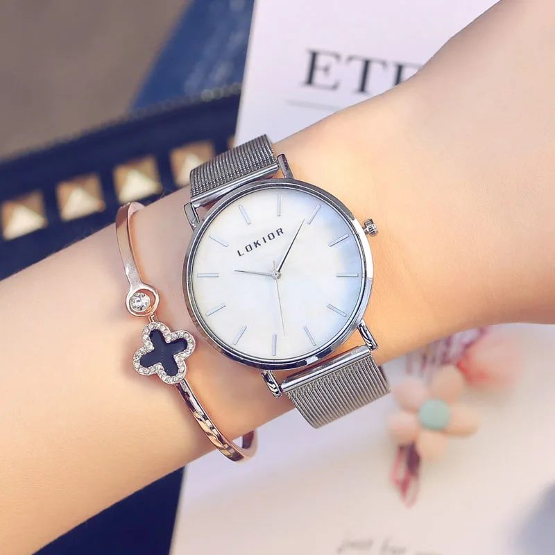 

Lokior Fashion Watches Women Stainless Steel Bracelet Analog Quartz Watch Luxury Brand Casual Wristwatches Montre Femme Clock