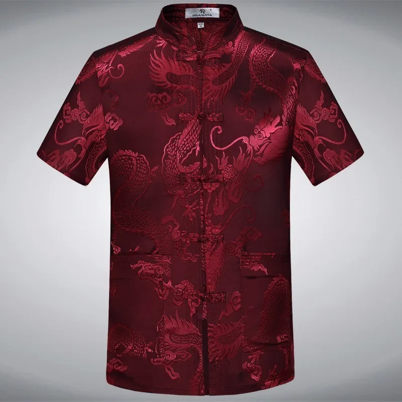 Белый серый бордовый Темно-синие традиции китайской Для мужчин шелковый атлас Кунг-фу Рубашка с карманом M, L, XL, XXL XXXL Размеры - Цвет: Red1