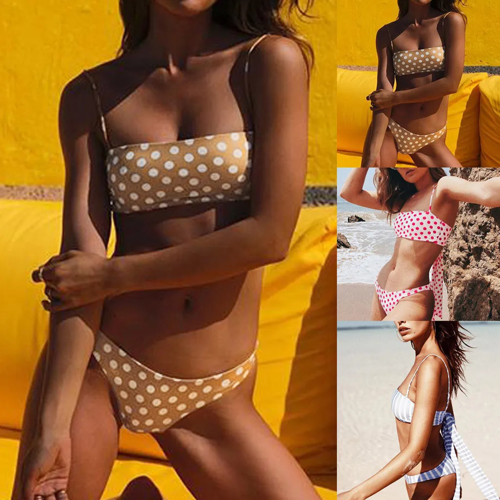 

Bikini 2019 Women Bikini Sexy mujer Dot Swimming Two Piece Push up Swimsuits Swimwear Beach Suit Dropping Maillot de bain femme