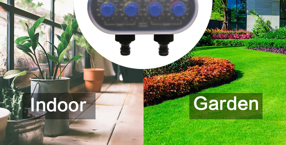 Ball Valve Electronic Automatic Watering Two Outlet Four Dials  Water Timer Garden Irrigation Controller for Garden, Yard #21032