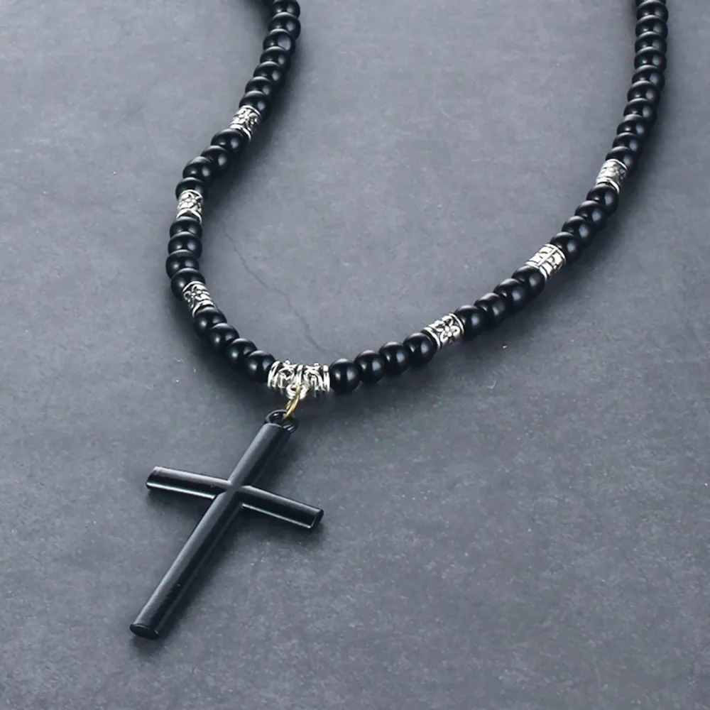 Natural Black Beaded Chain Necklaces 