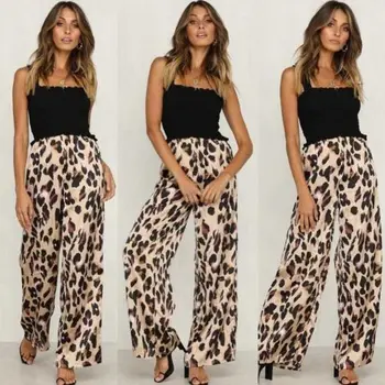 

High Quality Women Loose Leopard Print Wide Leg High Waist Flared Trousers Loose Long Pant new