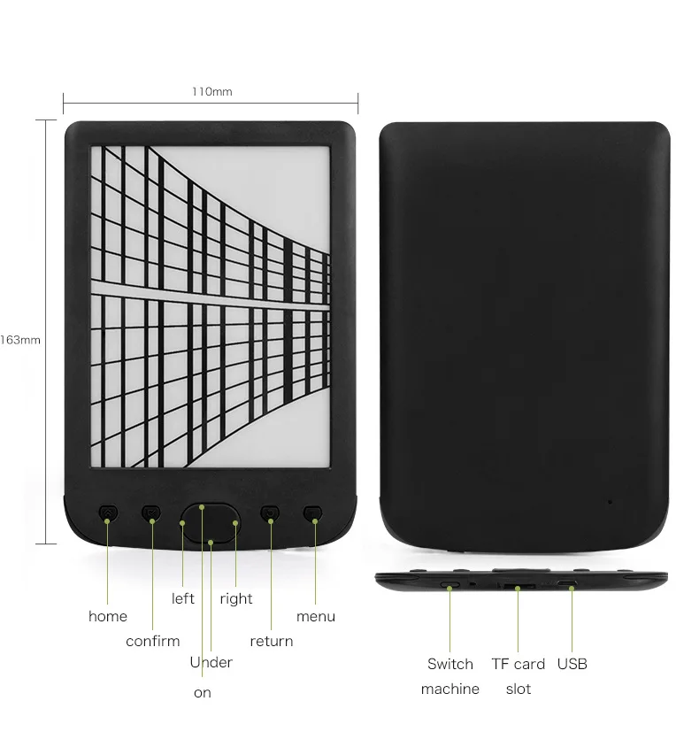 8GB E book reader 6 inch E ink screen built in