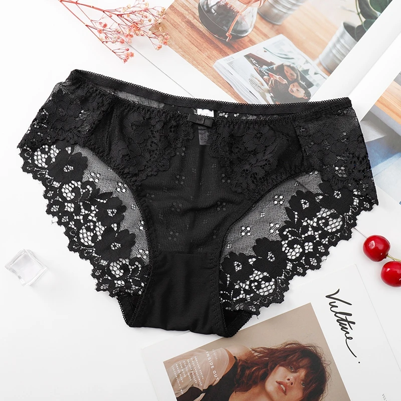 

Women's Briefs Breathable Transparent Lingerie Panties Sexy Lace Female Low-Rise Underwear Women Cotton Panties Calcinhas E0055