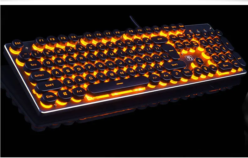 Backlit Gaming Keyboard Steampunk Retro Round/Square Keycap USB Wired Glowing Metal Panel Laptop computer Keyboard RU stickers