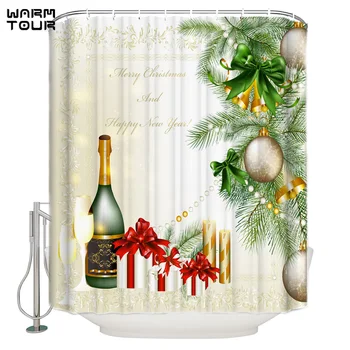 

WARMTOUR Shower Curtain Christmas Champagne Party Decor Extra Long Fabric Bath Shower Curtains Bathroom Decor with Hooks