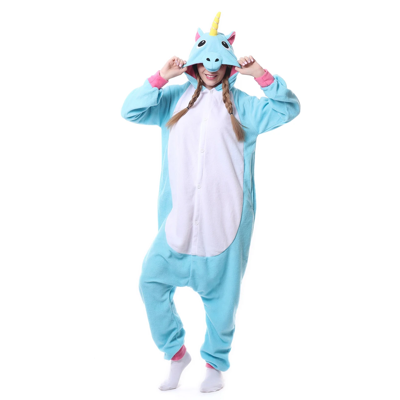 С капюшоном Пижама Kigurumi все в одном пижама костюмы животных Косплэй Синий