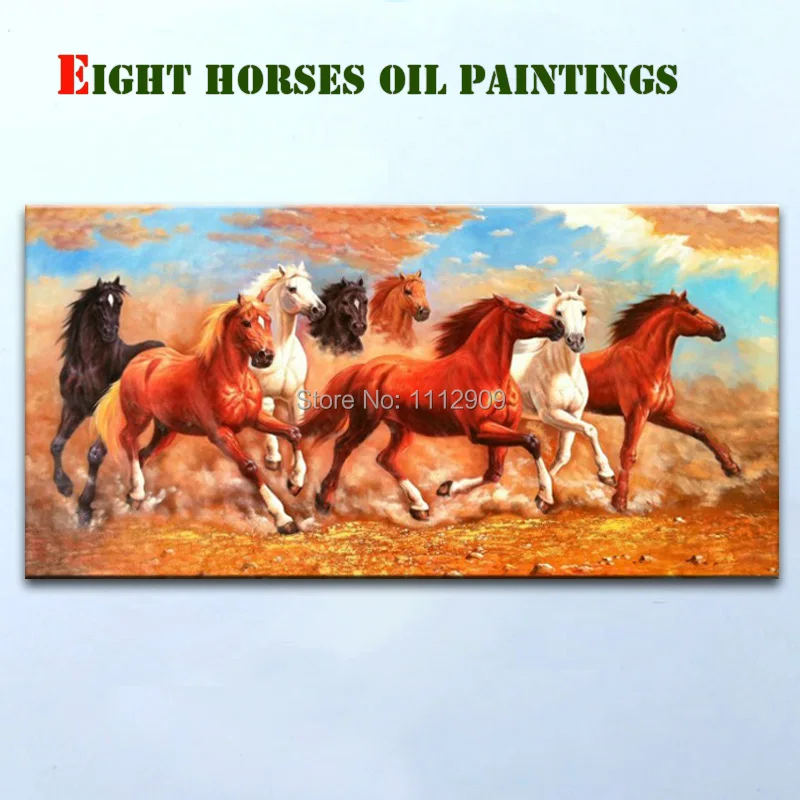 

Hand-painted Oil Painting Realistic Pet Portraits on Canvas Decorate The Wall Elegant Eight Horse For Living Room