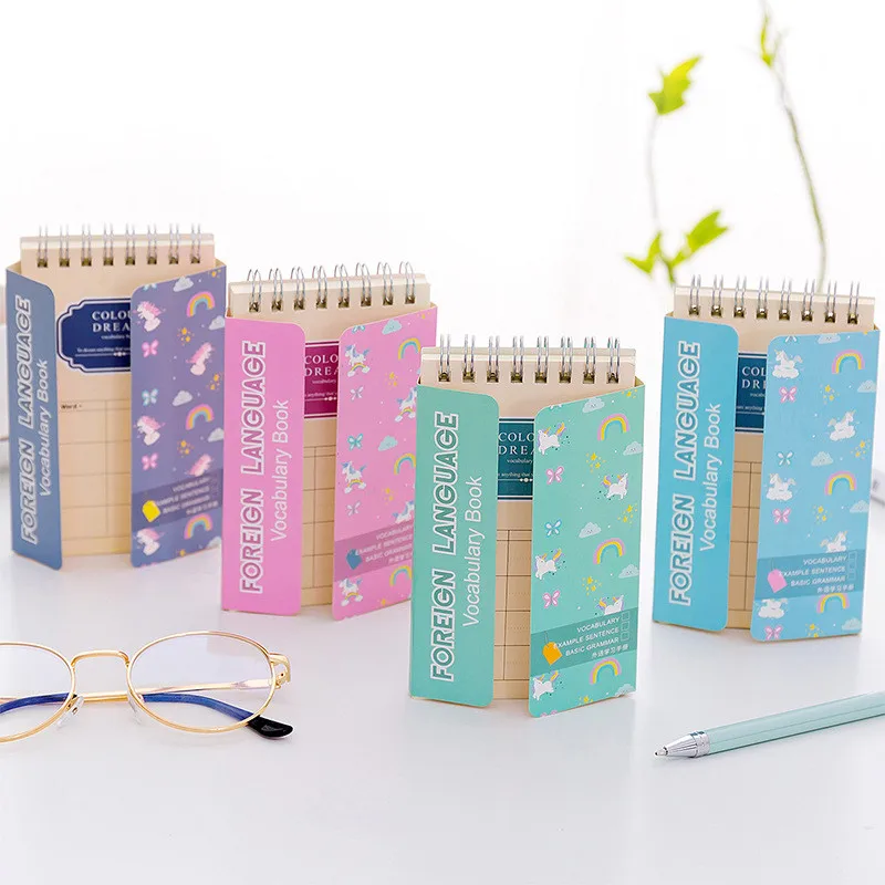

Coloffice Creative Cartoon English Study Manual Portable Cover Notebook Students Stationery School&Office Supplies 13*7.5cm 1PC