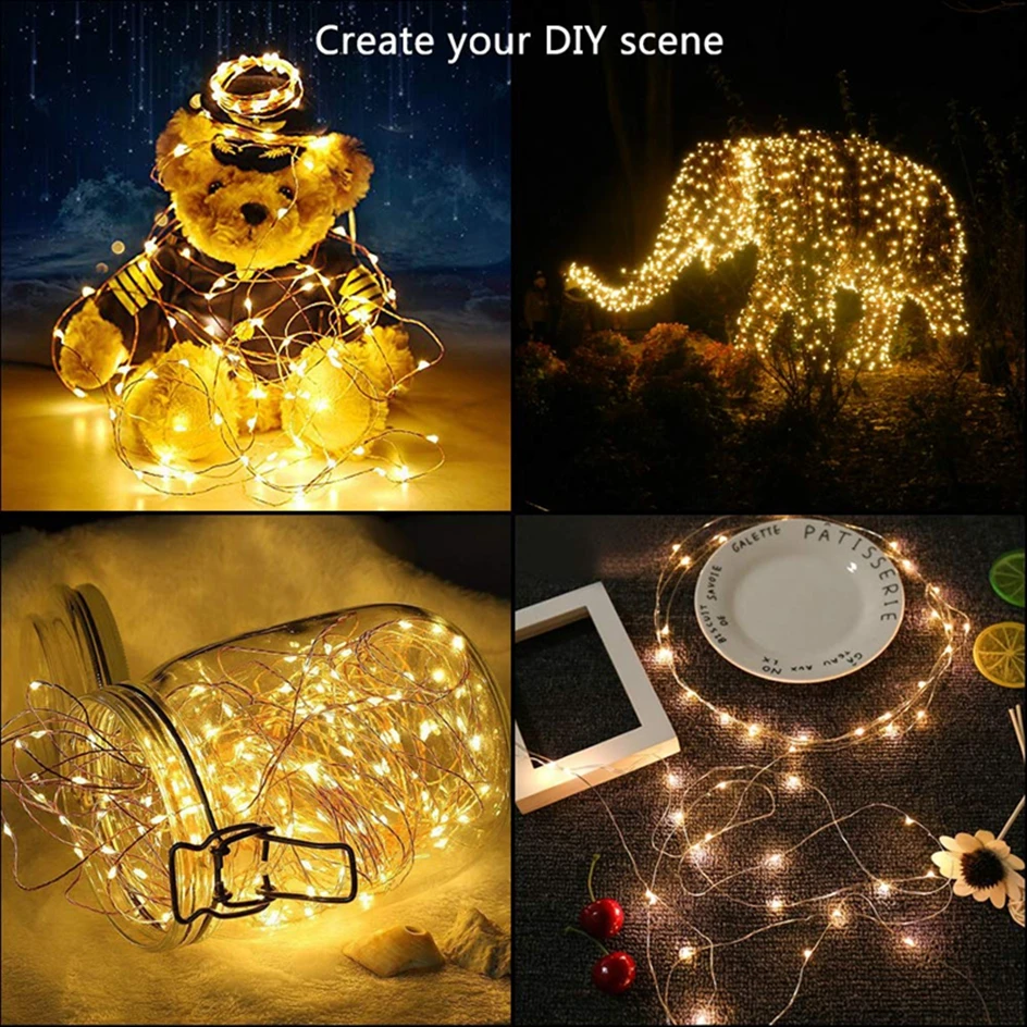 fairy light led battery powered waterproof 8 mode 1m 2m 5m 10m string copper wire firefly remote control for DIY wedding party  (20)