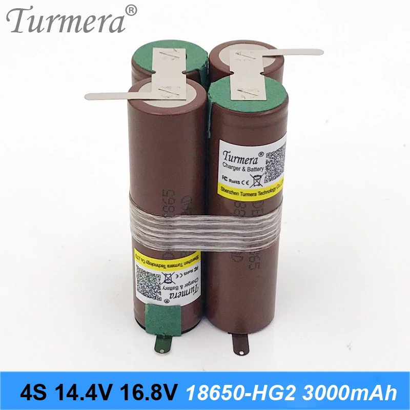 Turmera 4s battery 18650 battery pack 16.8v 14.4v 20a power 18650 for lg hg2 3000mah battery for screwdriver tool battery customized 4