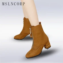 Plus Size 34-43 Women Ankle Boots Low Heels Zipper Winter Shoes Stylish Woman Ladies Short Boots fashion Round Toe Women Boots Plus Size 34-43 Women Ankle Boots Low Heels Zipper Winter Shoes Stylish Woman Ladies Short Boots fashion Round Toe Women Boots