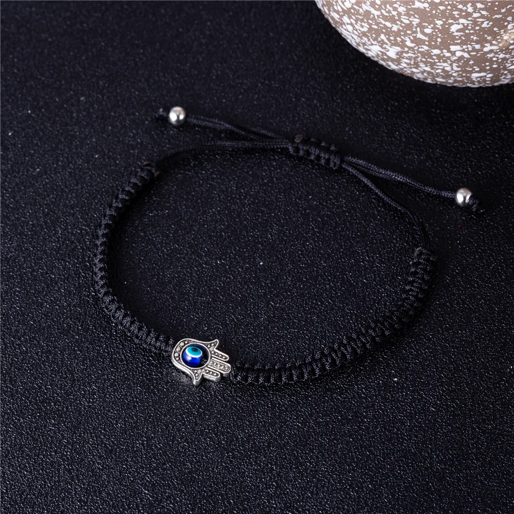 

Black String Charm Bracelet Hamsa Hand Turkish Evil Eye Handmade Lucky Bracelet For Women Men kid thread amulet jewelry