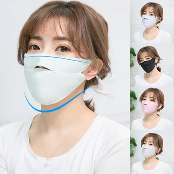 

2020 Summer Ice Silk Sunscreen Open Nose Mouth Mask Cycling Windproof Solid Color Washable Adjustable Earloop Mouth Face Mask