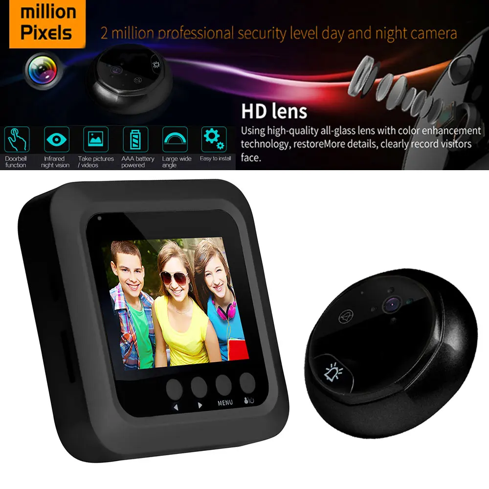 

Smart Visual Doorbell 2.4inch Peephole Viewer 160 Degrees Wide Angle Night Vision Security LCC77