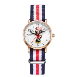Disney брендовые Детские наручные часы для мальчиков и девочек, кварцевые парусиновые водонепроницаемые часы с Микки Маусом для мальчиков и