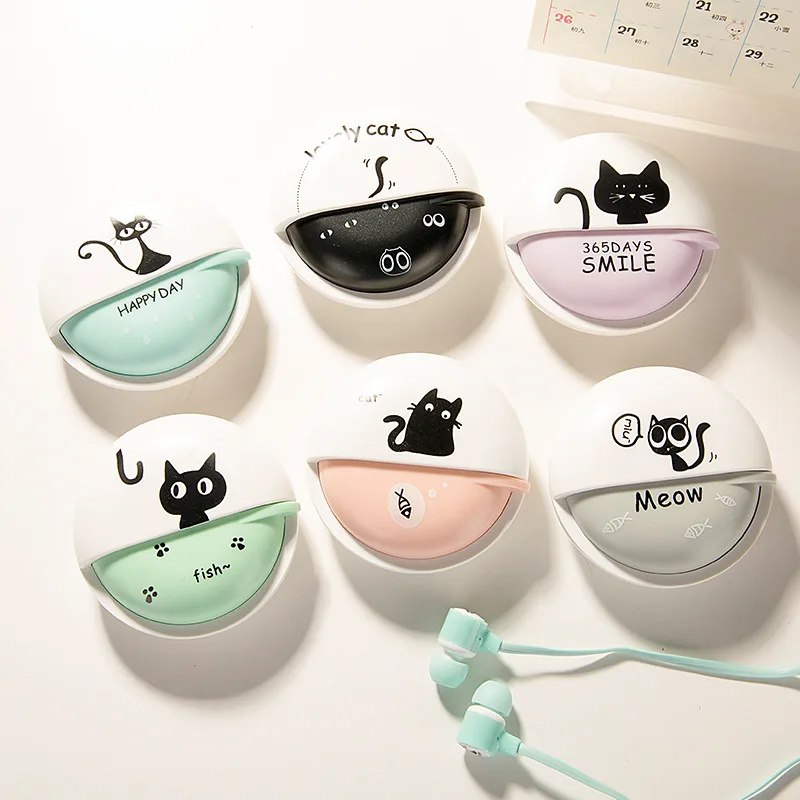 

Cute in-ear earphone kitty cat colorful for mp3 mp4 music player cellphone tablet with microphone storage box for kid girl gift