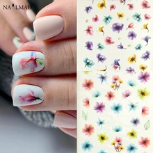 2 листа акварельные цветочные наклейки для ногтей цветные водяные наклейки для ногтей переводные наклейки водные горки