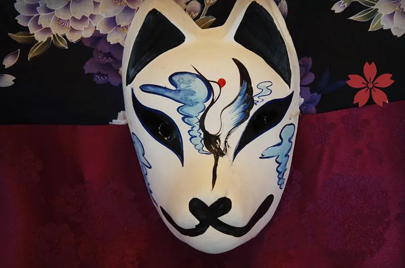 Hand Painted Full Face Japanese Fox Mask Demon Kitsune Cosplay