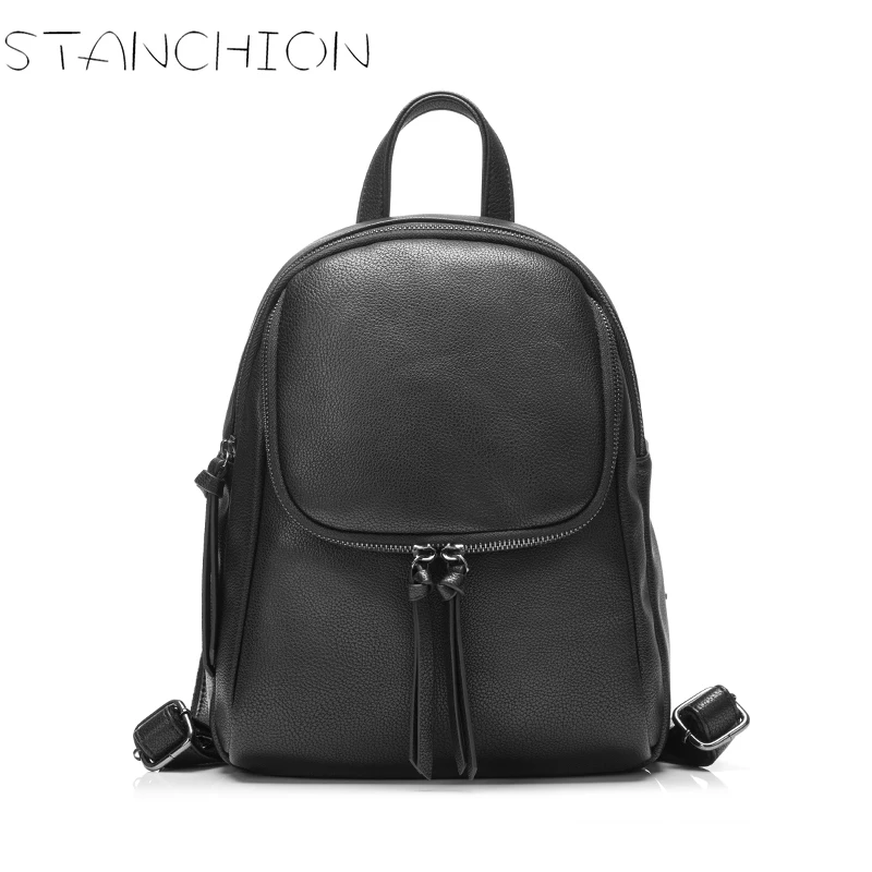 Women Backpacks Rivet Black Soft Leather Schoolbags for Girls Female Leisure Backpack Mochilas