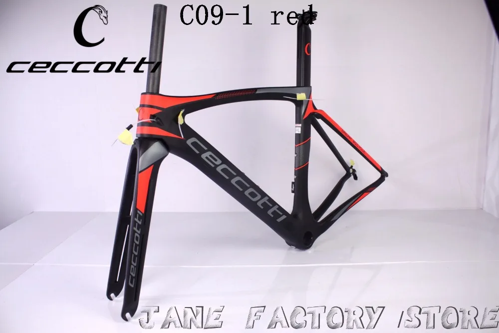Clearance C09-1 red  color CECCOTTI carbon road bike frameset t1000 UD carbon saddle handlebar PF30 race bike 11