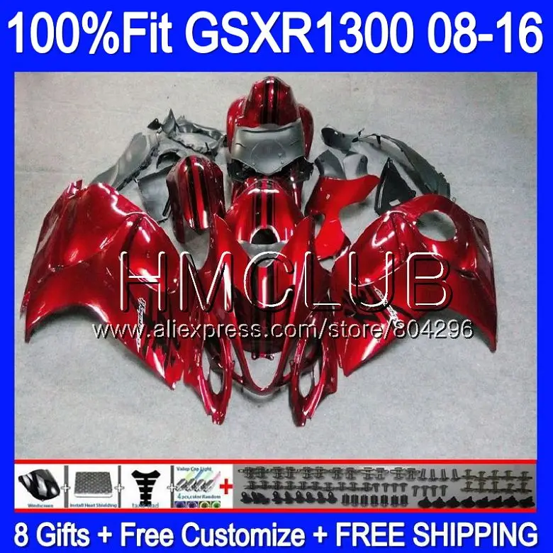 Инъекции для SUZUKI Hayabusa GSXR1300 08 13, 14, 15, 16 лет 27HM. 17 GSX-R1300 GSXR 1300 2008 2013 обтекатель винно-красного цвета