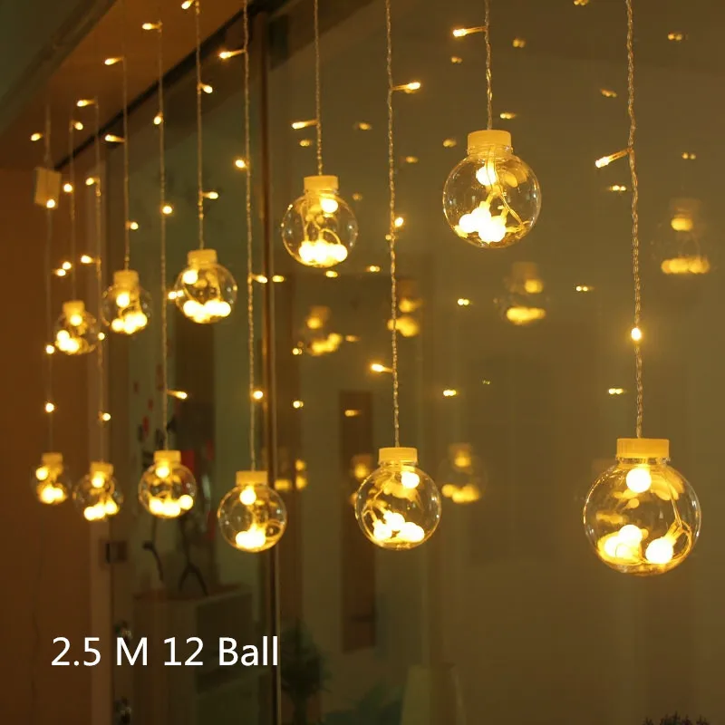 2.5m 12Ball WarmWhit Новогодняя, Рождественская, домашняя Гирлянда для занавесок, сказочный светильник для улицы, светодиодная гирлянда, новогодние, рождественские украшения для дома Natal Noel, Q - Цвет: 2.5m 12Ball WarmWhit