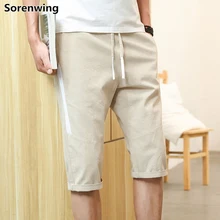 Мужские льняные шорты летние пляжные шорты для бега мужские повседневные бермуды шорты с эластичной резинкой на талии Homme 433