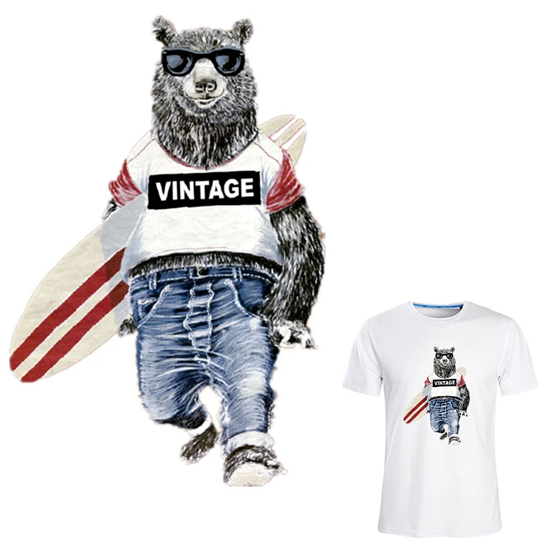 19*27.5 سنتيمتر شخصية تصفح الدب ملصقات نقل الحرارة الكي الرقع diy يزين