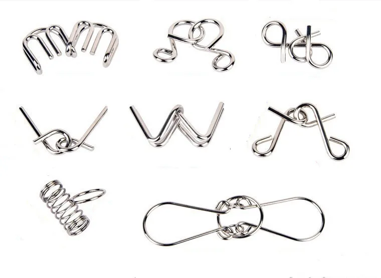 8 pieces IQ Metal Wire Puzzle Magic Brain Teaser Iron Puzzles Game for Adults Children