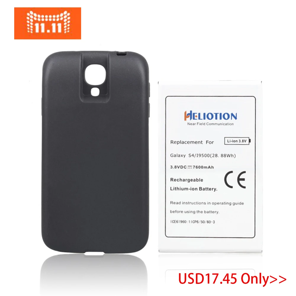 7600mAH Extended Phone Commercial Backup Battery For Samsung Galaxy S4 i9500 Cell phone NFC Batteria Black