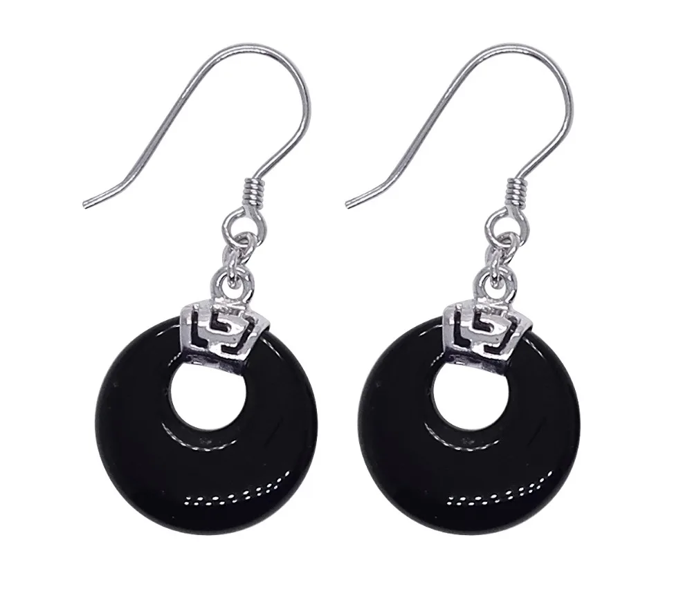 

100% Real 925 Sterling Silver Dangle Earrings With AAA Grade Black Agate Stone