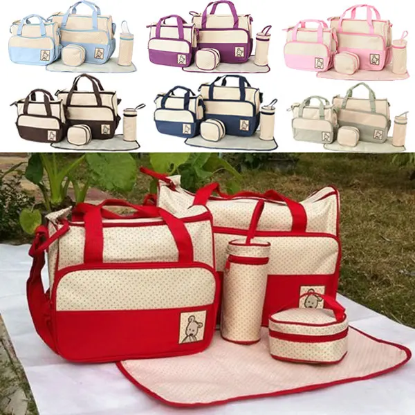

5PCS High Quality Tote Baby Shoulder Diaper Bags Durable Nappy Bag Mother Baby Multifunction Bag New