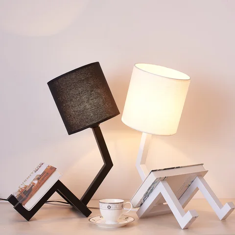 Lâmpada de Mesa Led para o Quarto Luz da Noite Moderna Sala Estar Schoolchildren Preto Branco Lâmpadas Design Cabeceira Mesa Luminária