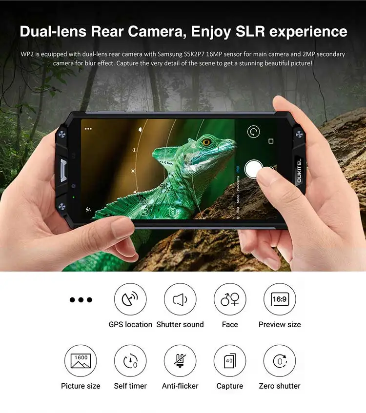 OUKITEL WP2 4GB RAM 64GB ROM MTK6750T 1.5GHz Octa Core 6.0 Inch Incell Corning Gorilla Glass FHD+ Screen Dual Camera IP68 Waterproof Android 8.0 4G LTE Smartphone
