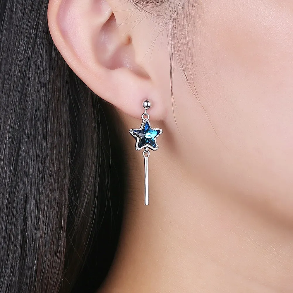 Серьги-гвоздики LEKANI с уникальными кристаллами от Swarovski Star 925 пробы, серебряная звезда, жемчуг, цилиндрические серьги для женщин, рождественские серьги
